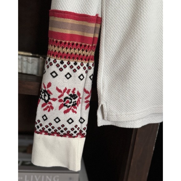 Free People Mikah Henley Thermal Cream Top Waffle Knit Boho Long Sleeve Size L - Picture 8 of 9